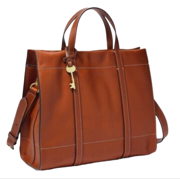 FOSSIL Carmen Shopper Tote Crossbody Leather Brandy Brown ZB7938213 - Picture 2 of 16